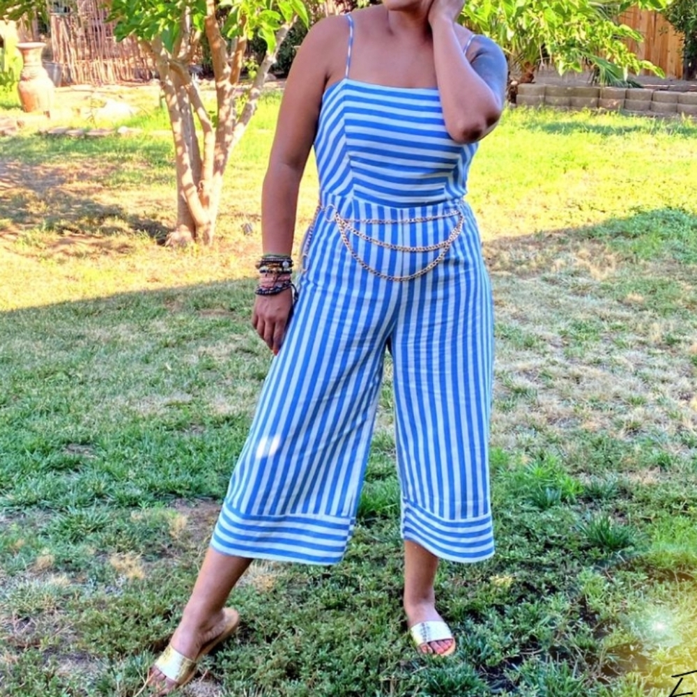 Striped Cropped Wide Leg  Spring Jumpsuit